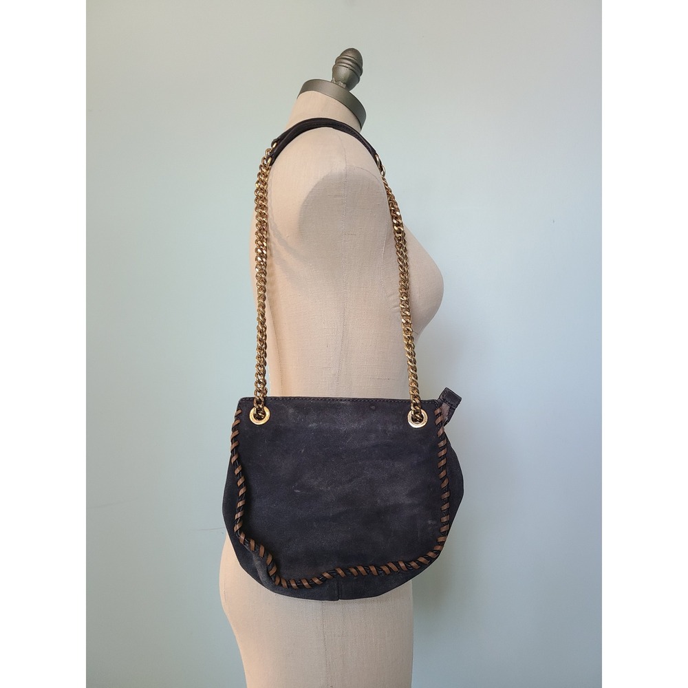 Michael Kors Whipped Chelsea Suede Purse Gray Tan Gold Chain 2 Way Shoulder Bag